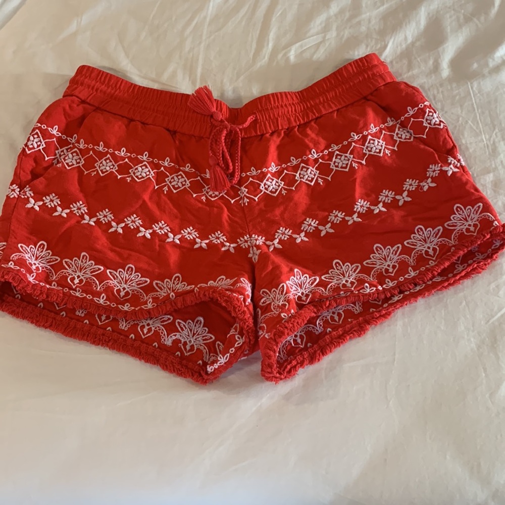 Beautiful red cotton shorts with embroidered detail size small